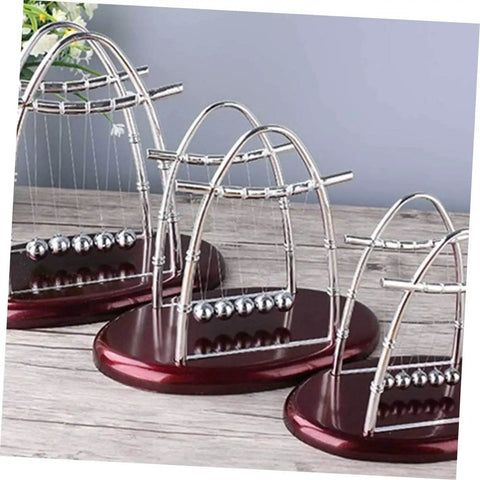 Large Pendulum Balance Balls Newtons Cradle with five steel balls on wood base for desk decor and hands-on physics fun.