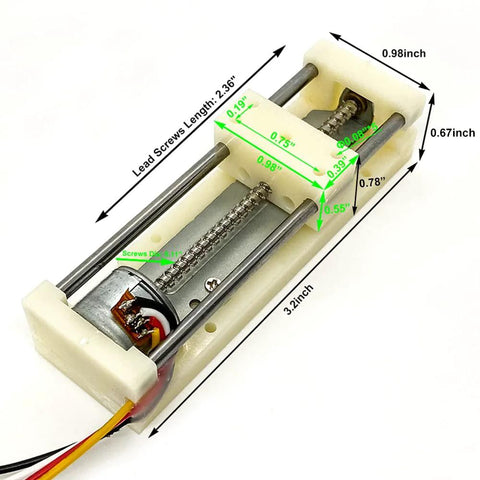 DC 5V micro two-phase four-wire stepper motor linear rail actuator with lead screw slider on white plastic frame