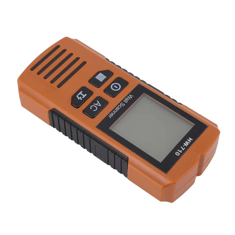 ViaGasaFamido Wall Scanner Stud Finder, 5-in-1 with LCD Display for Metal, orange electronic design with buttons and screen.