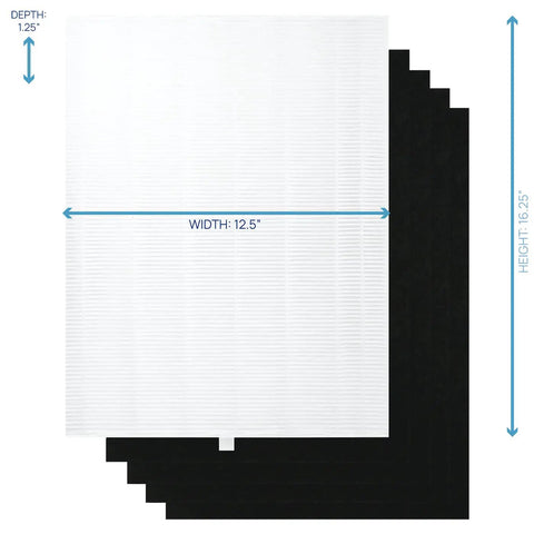 Replacement HEPA Filter A 115115 for Winix PlasmaWave Series with dimensions 16.25 x 12.5 x 1.25 inches, white and black layers