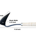 Forged Garden Hand Plow Hoe Weeder Sickle With Wooden Handle Korean Daejanggan Style Ho Mi tool dimensions labeled
