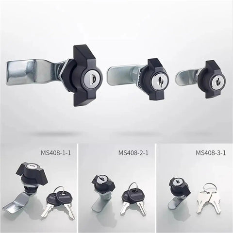 Beefy Heavy Duty Cabinet Cam Lock With Key for distribution boxes, showcasing three locks with reversible stop cam design
