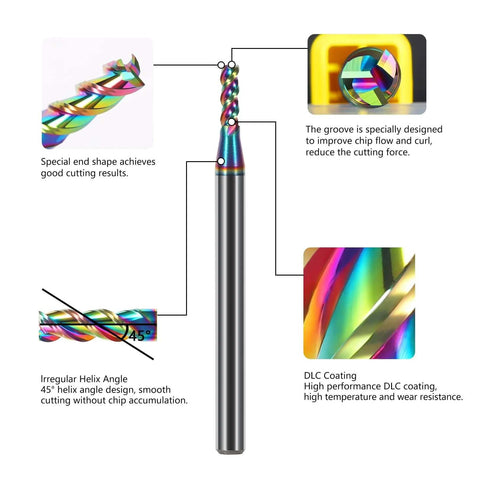 AYCHOLIZ end mill 1/16 in solid carbide flat, 3-flute, DLC-coated, front view