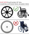 Rear Wheel Replacement Tire For Wheelchairs 24x1 Universal No Flat Polyurethane Tire illustrated with compatible and incompatible wheels