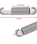 Top Shelf Stainless Steel Recliner Springs Heavy Duty Two Piece Set With Long Hook Attachment For Quick Sofa Mechanism Swap And Hella Durable Everyday Reliability. Image shows dimensions of springs.