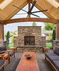 Keep It Chill With This Dope 84 Inch Smart Ceiling Fan Engineered For Indoor Or Outdoor Zones With Whisper Quiet Motors. Outdoor seating area with stone fireplace.