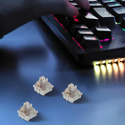 10 Piece Linear Mechanical Keyboard Switches Featuring Three Legged Design And Anti Wear Build Crafted From Sturdy Abs And Metal For Hella Smooth Typing That Truly Levels Up Your Setup with a hand typing on a keyboard.