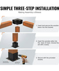 Diagram showing Heavy Duty Pergola Bracket Kit 6x6 Four Corner Brackets And 3 Way Post Base installation steps.