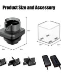 Automatic Electric Espresso Portafilter Knock Box With Touchless Sensor And No Sweat Dry Ground Cleanup For Your Home Bar Pro Or Cafe Crew Easy Machine Setup product size and accessory layout with measurements.