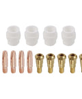 Essential MIG Welding Consumables Kit 0.8mm Tips for 24KD Torch, Rock Solid Compatibility, Includes 5 Contact Tips, 5 Tip Holders, and 4 Gas Diffusers, Red Copper Tips for Tight Fits, Smooth Arc, And Quick Replacement. 5 contact tips, holders, and diffusers