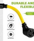 Nema 5 15P To 10 50R Electric Vehicle Charging Adapter Cord 15 Amp Max with durable yellow flexible wire and weatherproof design.