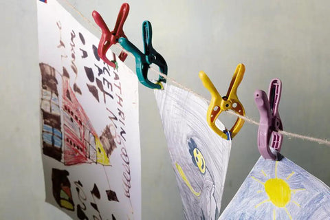 Microfix Mini Spring Clamp Set 7 Pcs For Delicate Tasks Model Makers And Hobbyists Secure Grip For Small Parts Handy Clamp Kit For Fiddly Work And Precise Assembly Ideal For Small Electronics Assembly And Craft Projects, mini plastic clamps holding paper drawings on a string