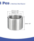 8 pcs stainless steel spacers, 12mm ID x 16mm OD x 12mm long, unthreaded round standoff