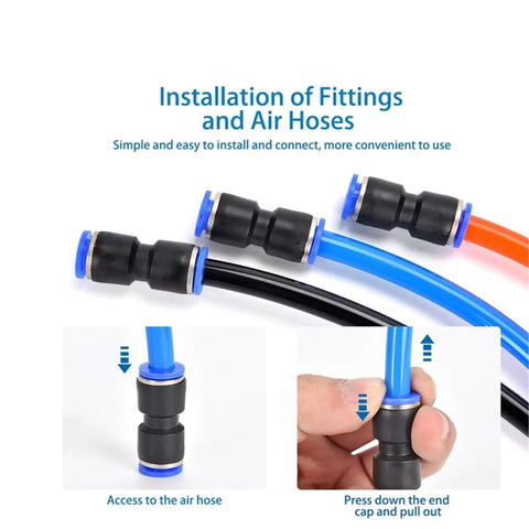 Awesome 60 Pc Pneumatic Fittings Kit With Push to Connect Pu Hose Quick Release Tube Adapters For Fast And Secure Tool Free Connections That Seals Tight Perfect For Pro DIY Pros And Garages, black fittings on air hoses