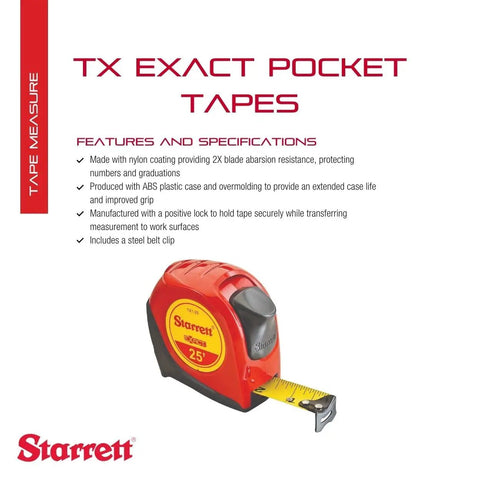 Retractable Pocket Tape Measure With Imperial Readings, Nylon Coated Blade, Steel Belt Clip, ABS Case shown on white background