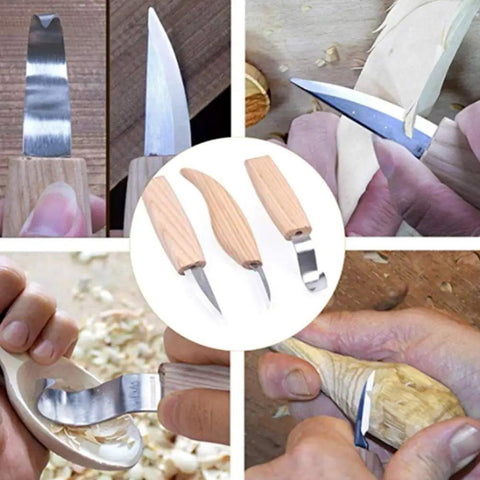 Premium Wood Carving Tools Kit Includes Hella Sharp Sloyd Knife And Hook Blade With Chip Carver for detail work and shaping.
