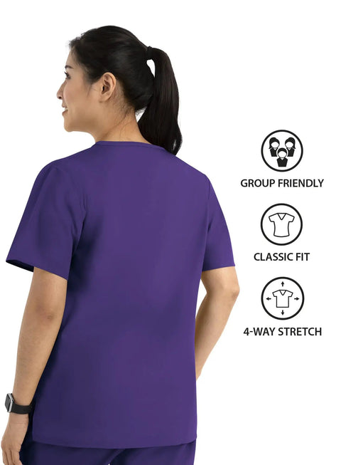 Core Unisex V Neck Top Purple With Soft Polyester Cotton Blend For All Day Comfort Tagless Design back view