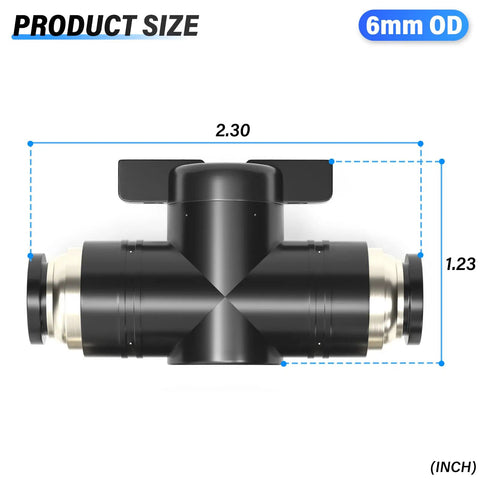 6mm OD Ball Valve Air Flow Control Valve Push To Connect Fitting BVU6 Pack Of 3 For Pneumatic Lines, Adjustable Air Flow On Off