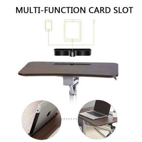 Mobile Standing Desk With Smooth Roll Casters Height Adjustable Sit To Stand Laptop Table showing multi-function card slot feature.