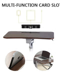 Mobile Height Adjustable Standing Desk With Slick Pneumatic Lift And Smooth Roll Away Wheels versatile laptop workstation with card slot and wood finish.