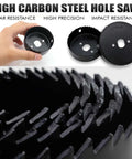 PETUOL 22‑pc black high-carbon steel hole saw kit with 3/4–5 in blades, mandrels, hex key and storage box.
