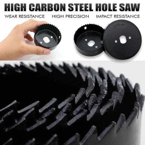 PETUOL 22‑pc black high-carbon steel hole saw kit with 3/4–5 in blades, mandrels, hex key and storage box.