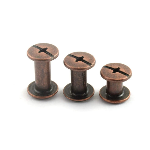 75 Piece Red Bronze Chicago Bindery Screw Assorted Kit M5 M5x6 M5x10 M5x12 showing three assorted sizes of nickel plated carbon steel screws.