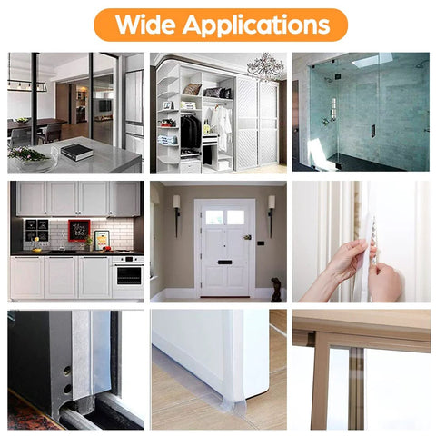 Silicone weather-stripping door seal strip, transparent, self-adhesive; 33.5 ft for doors, windows and glass gaps