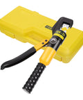 Heavy Duty Hydraulic Crimping Pliers Tool For Electric Terminals And Cable Lug Kit with yellow case and textured grip handle.
