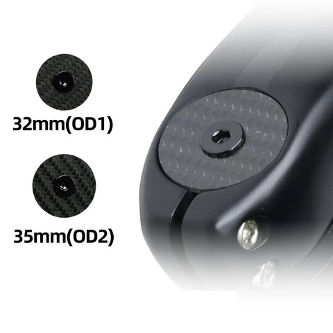 Slick Carbon Fiber Bicycle Headset Top Caps With Stainless Steel Bolts Matte Black Coating Corrosion Proof Upgrade For Road And Mountain Bikes showing 32mm and 35mm options.