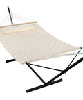 Outdoor Hammock With 12 Foot Heavy Duty Steel Stand For Two People Stand Included 450 Lbs Weight Capacity Cream Color Built To Last