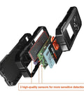 Rock Solid Black Metal Detector And Stud Finder With Hd Backlit Lcd Screen showing 3 high-quality sensors for enhanced detection.