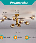 8 Light Sputnik Ceiling Light Fixture Semi Flush Mount With Glass Globe In Black And Gold Mid Century Modern Chandelier image