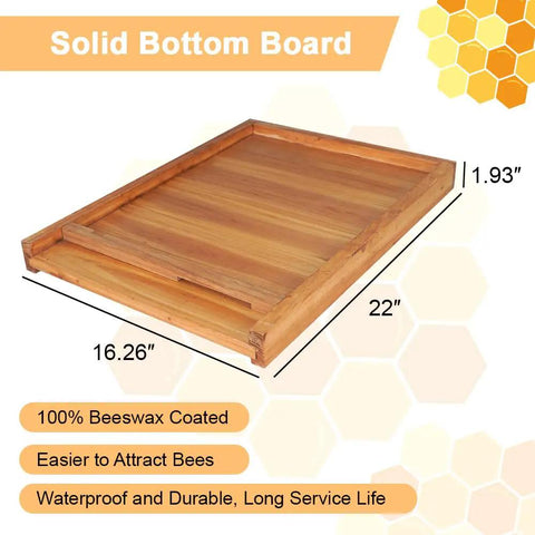 Solid bottom board for Beekeeping Essentials: 10 Frame Langstroth Beehive Parts Kit, 16.26 inches by 22 inches, beeswax coated