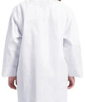 Back view of Kids Lab Coat For Girls And Boys White Doctor Dress Up Coat With Front Button Closure, Two Front Pockets, and Back Vent