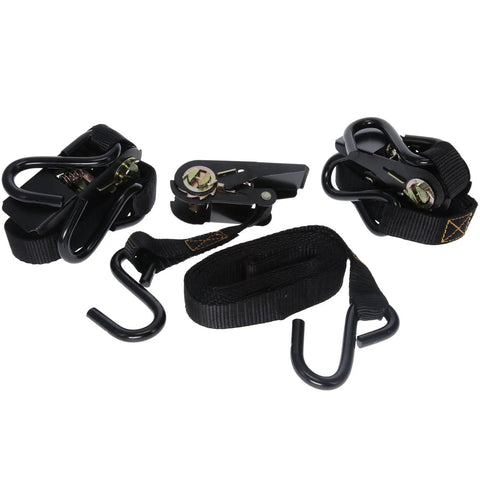 Heavy Duty Treestand Ratchet Straps Pack Of 3 Featuring Grip Tight Vinyl Coated Steel Hooks And One Inch Wide Eight Foot Webbing