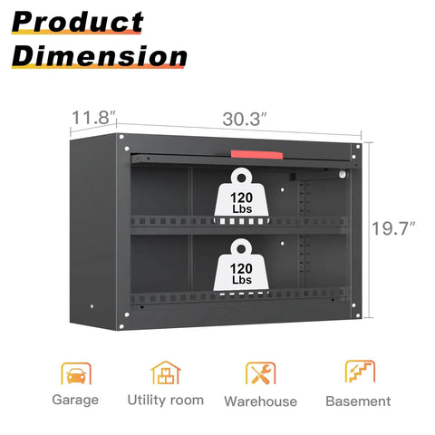 Beefy Garage Wall Cabinet With Up Flip Door Design, Adjustable Shelf, Magnetic System, Anti Fall Rails, Metal Tool Storage for Basement