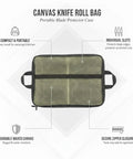 Canvas Knife Roll Organizer With Individual Slots Portable Blade Protector Case for camping and kitchen, open view.