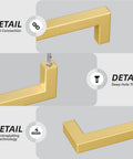 Detailed view of Five Inch Gold Cabinet Pulls 35 Pack Brushed Brass Drawer Handles Modern Square Stainless Steel Hardware