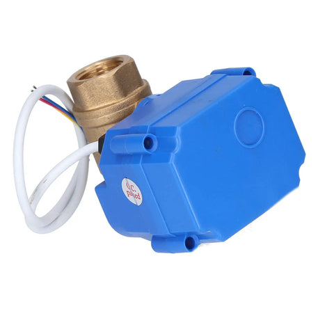 Top Tier Heavy Duty DC12V Brass Electric Ball Valve Shutoff with blue actuator and brass fitting for fast actuation.