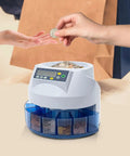 Eight Slot Coin Sorter and Counter for US Coins, Automatic Money Counter With Eight Tray Bins, High Speed Portable Coin Sorter