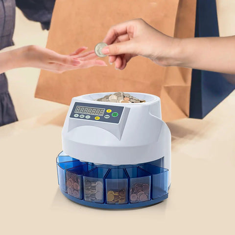 Eight Slot Coin Sorter and Counter for US Coins, Automatic Money Counter With Eight Tray Bins, High Speed Portable Coin Sorter