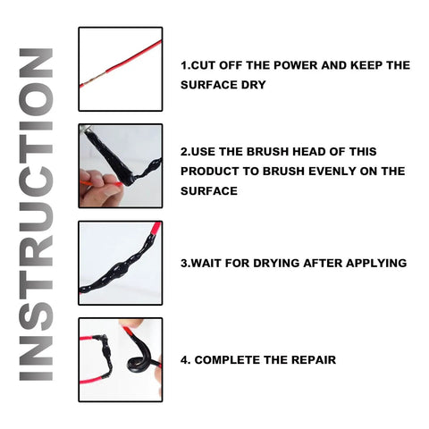 Black Liquid Electrical Tape 2 Pack: Waterproof Insulation Coating For Wires application instructions on brush usage for repairs.