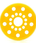 Yellow 64P 100T spur gear for 1 by 10 on-road RC cars, pro grade lightweight plastic main gear for faster acceleration and smooth shifts