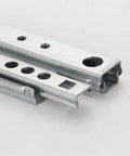 Solid Side Mount Ball Bearing Drawer Slides Two Pack Heavy Gauge Steel Cabinet Runners close-up showing metal slides for easy installation.