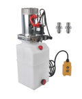 12V Double Acting Electric Hydraulic Pump Power Unit with 6L Tank for Auto Repair and Workhorse Lifting Platforms, 6 Quart Plastic Reservoir, Horizontal Mount, SAE6 Ports, Translucent Tank