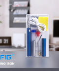 Cordless Soldering Kit With USB Rechargeable Battery in transparent case on desk, showing compact design and accessories.