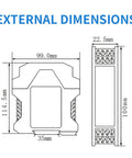 Technical diagram of the 2 Channel Signal Isolator For 24V DC PLC Systems With 4 To 20mA Analog Output Dual Input Dual Output Signal Conditioner Ultra Slim DIN Rail Mounted Isolation Module For Safe Rugged Industrial Signal Transfer showing external dimensions.