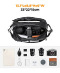 2 In 1 Sling Bag For Dope Everyday Carry And Photo Gear with camera accessories and open compartment display.