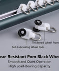 Gold Double Row Ceiling Curtain Track System displayed with white and black wear-resistant Pom wheels and metal hooks.